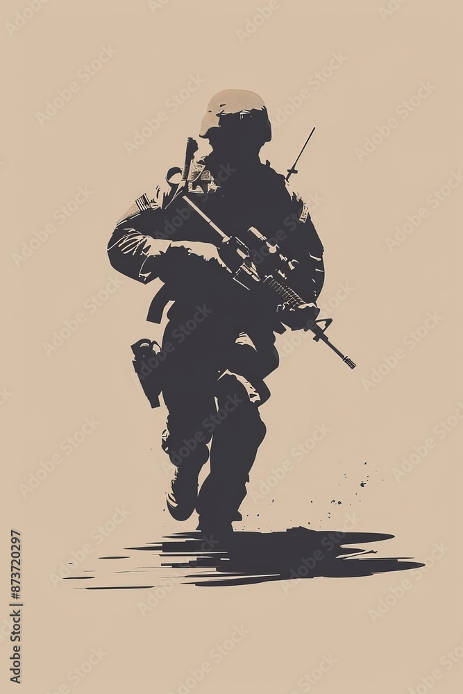 In minimalist style, the vector image conveys the essence of military prowess, depicting the Special Forces operative in a stance that exudes confidence and professionalism. In minimalist style, the vector image conveys the essence of military prowess, depicting the Special Forces operative in a stance that exudes confidence and professionalism.