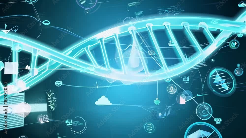 Animated Double Helix DNA Structure With Blue Technology Background Animated Double Helix DNA Structure With Blue Technology Background