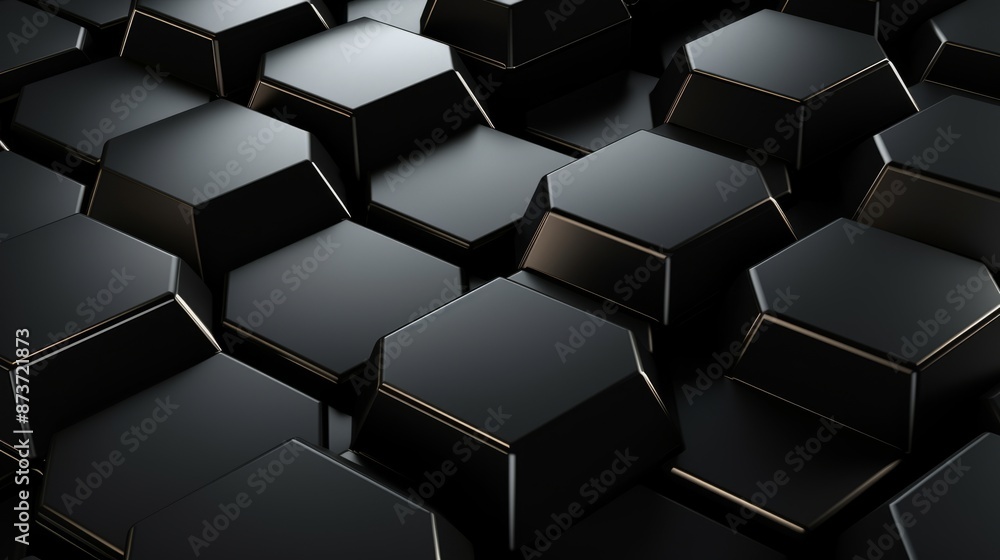 A close-up shot of black hexagon shapes arranged in a geometric pattern A close-up shot of black hexagon shapes arranged in a geometric pattern