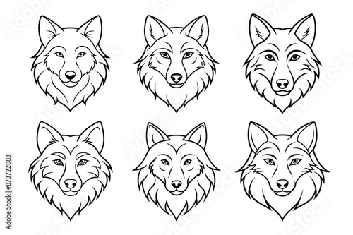 Wolf head continuous line art vector illustration bundle set. photo