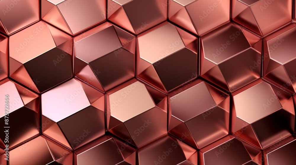 A close-up of a pattern of red copper hexagons with a metallic sheen A close-up of a pattern of red copper hexagons with a metallic sheen