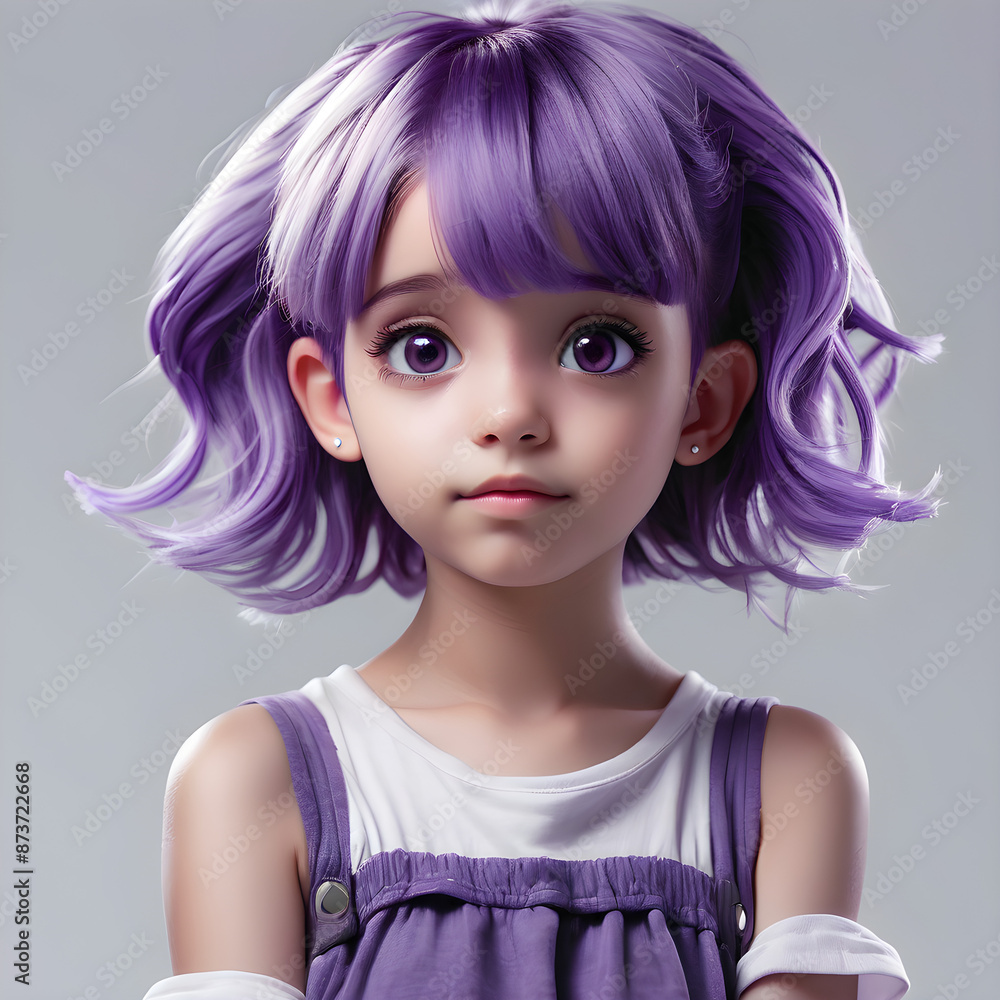 Expresión de Melancolía en una Niña con Cabello Morado Expresión de Melancolía en una Niña con Cabello Morado