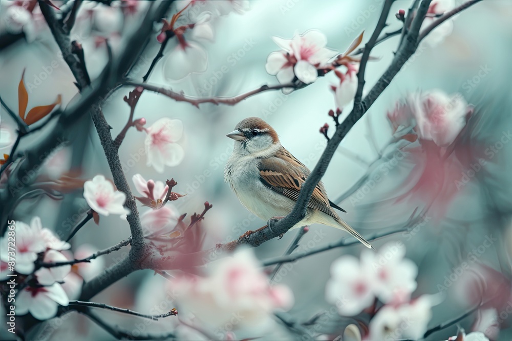 a group of birds sitting on a branch, Little birds in a tree chirping a group of birds sitting on a branch, Little birds in a tree chirping