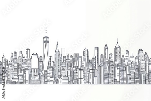a drawing of a city skyline with skyscrapers, Minimalist line art illustrations of cityscapes or buildings © SaroStock