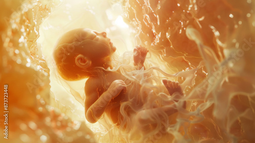 Fetus in womb illuminated illustration
