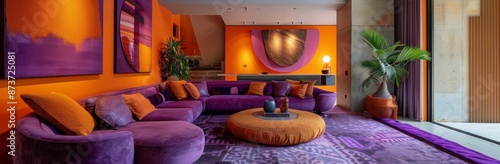 Modern Purple And Orange Living Room Interior Design
