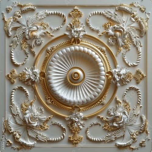 Baroque Classical Abstract Marble Framed Ceiling Art with Ornate Border. Luxury Lavish Decor Victorian Elements with Seamless Pattern Background Texture