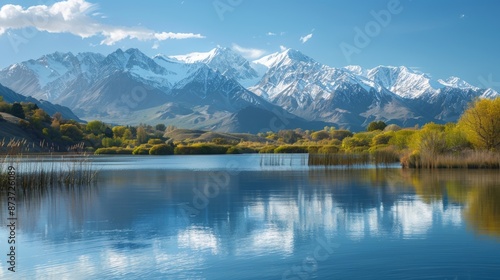 A serene mountain lake surrounded by snowcapped peaks the perfect backdrop for a cold water resilience training retreat.