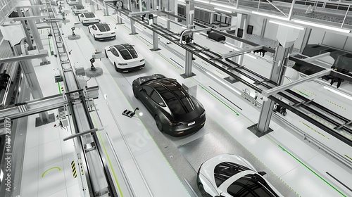 Wallpaper Mural Modern Car Factory: Electric Vehicles on Assembly Line with Automation and Robots Torontodigital.ca