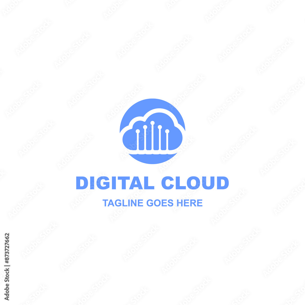 Simple blue digital cloud logo design vector isolated on white background Simple blue digital cloud logo design vector isolated on white background