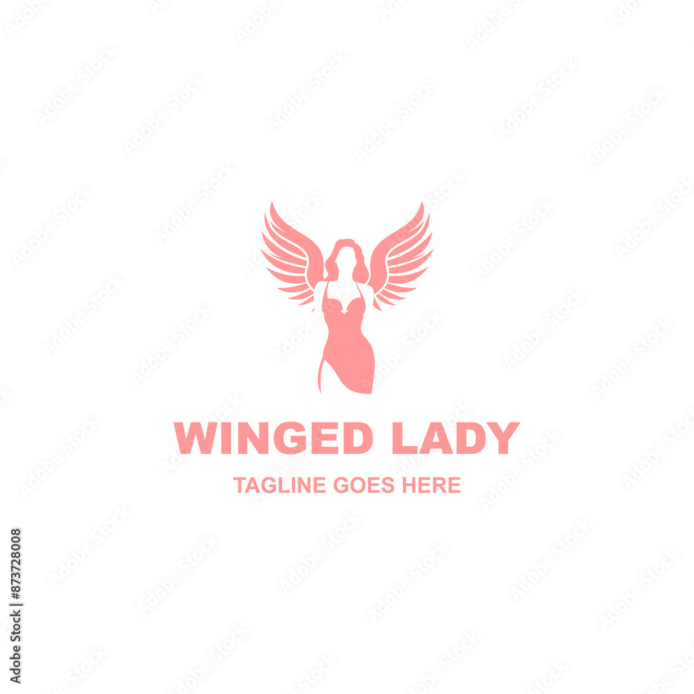 Fototapeta premium Silhouette of winged lady logo design vector on white backround