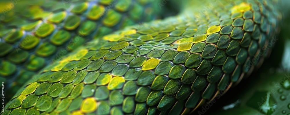 Obraz premium Serene Scales: Closeup Detail of Snake's Scales in Lush Rainforest Habitat
