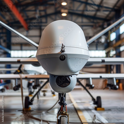 Close-Up of Military Drone Prepared for Launch from Secure Base, Emphasizing Technical Details and Precision in Military Operations