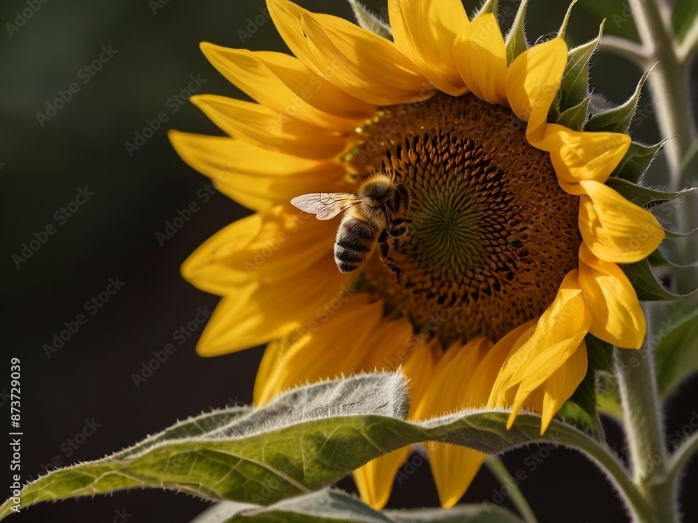 Naklejka premium bee is flying near sunflowers.
