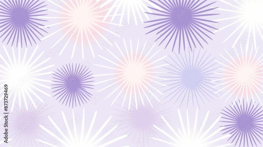 A graphic illustration of a pattern of purple and white starbursts on a light purple background A graphic illustration of a pattern of purple and white starbursts on a light purple background