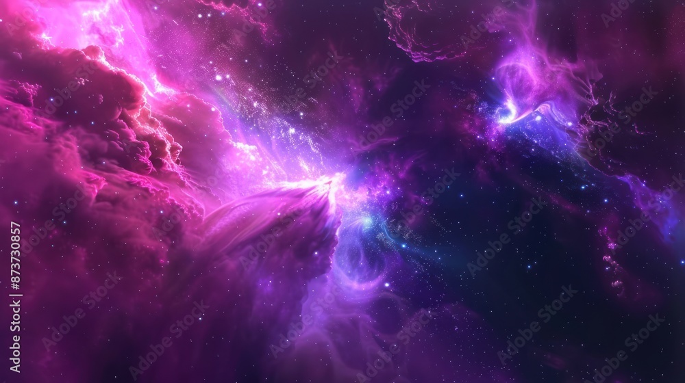 Beautiful purple and pink cosmic nebula with bright stars, depicting the wonders of outer space in a stunning astronomical scene. Beautiful purple and pink cosmic nebula with bright stars, depicting the wonders of outer space in a stunning astronomical scene.