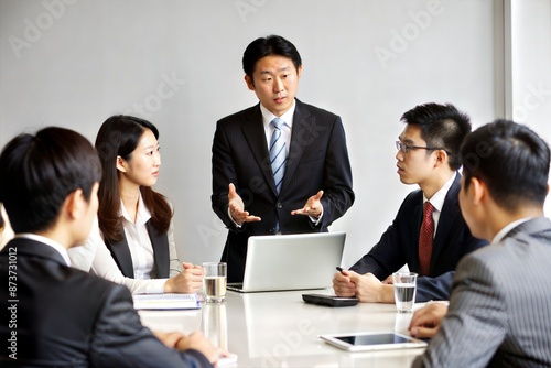 Asian Businessman Leading IT Team Discussion 