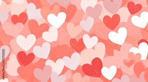 illustration of a pattern of pink, white, and red hearts on a pale pink background