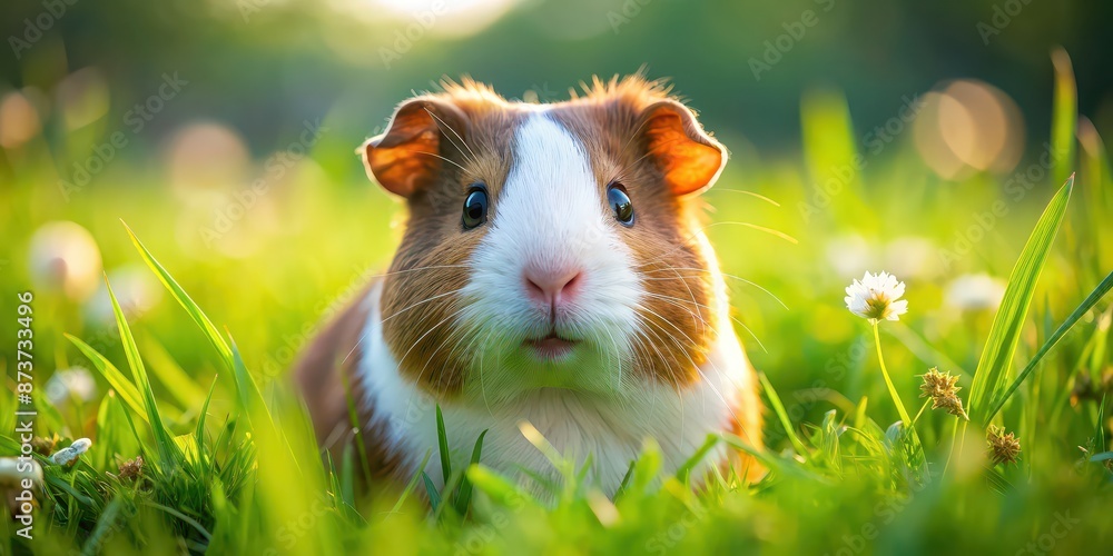 A close-up stock photo of a cute Meerschweinchen (guinea pig) in a grassy meadow, Cavy, Rodent, Pet, Fluffy, Paws, Whiskers A close-up stock photo of a cute Meerschweinchen (guinea pig) in a grassy meadow, Cavy, Rodent, Pet, Fluffy, Paws, Whiskers