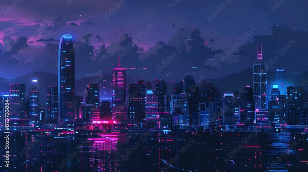 Neon Cityscape Illuminates Night with Vibrant Glow Neon Cityscape Illuminates Night with Vibrant Glow