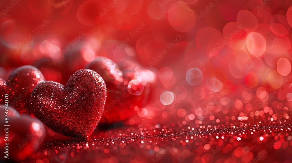 Abstract panorama background adorned with red hearts, symbolizing love. Abstract panorama background adorned with red hearts, symbolizing love.