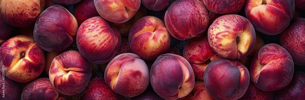 Fresh Ripe Peaches Arranged In A Row On A Dark Surface Fresh Ripe Peaches Arranged In A Row On A Dark Surface