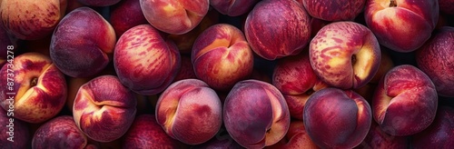 Fresh Ripe Peaches Arranged In A Row On A Dark Surface