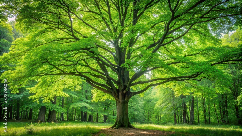 Tall green tree with lush leaves in the forest, nature, green, environment, woods, foliage, plant, ecology, outdoor, growth Tall green tree with lush leaves in the forest, nature, green, environment, woods, foliage, plant, ecology, outdoor, growth