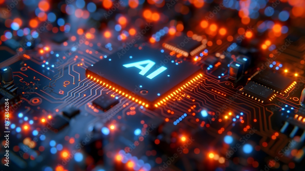 A computer chip with a red dot in the middle. The chip is surrounded by a lot of small dots. AI generated. A computer chip with a red dot in the middle. The chip is surrounded by a lot of small dots. AI generated.