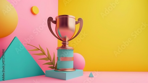 Vibrant clay 3D representation of a trophy, achieving business goals and success metaphor photo