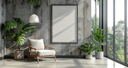 Modern Interior Design With White Chair and Large Window View