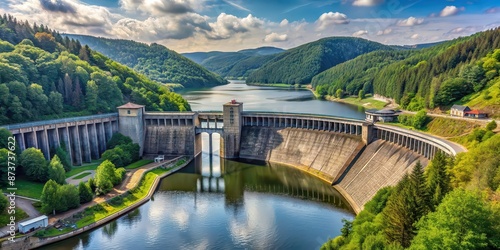 Hydroelectric dam on Eder river in Germany with scenic landscape view, Edersee Dam, hydroelectric photo