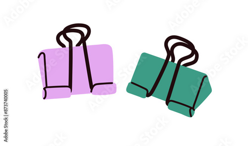 Binders, foldover clips. Office clamp, clasp for documents. gripping. Papercl...