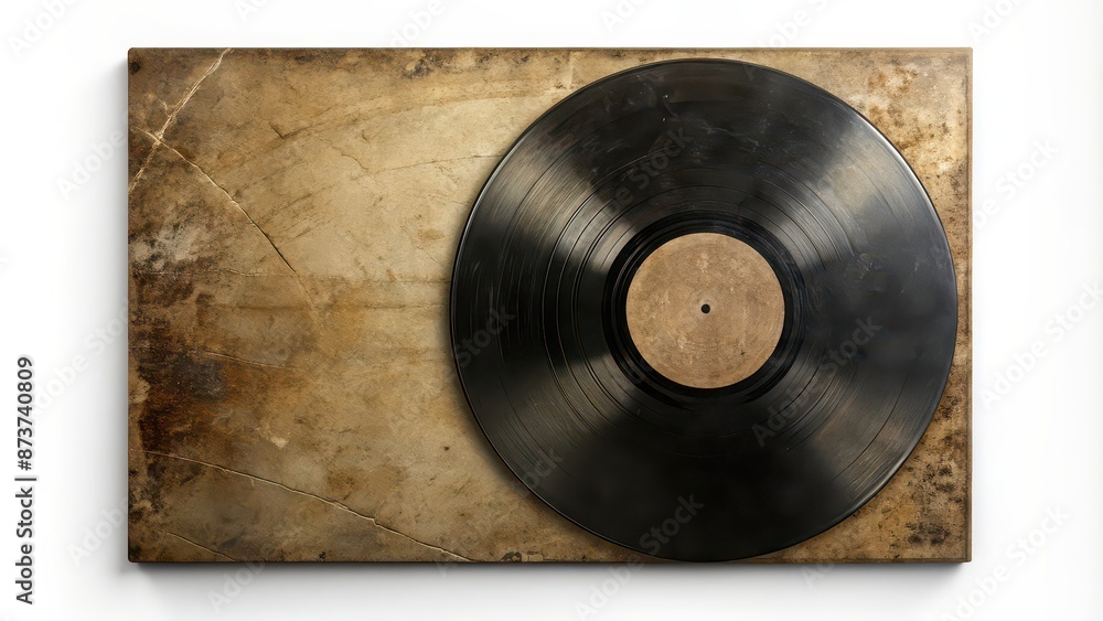 Obraz premium Vintage black vinyl record cover with a distressed texture and retro design, retro, music, album, nostalgia, antique, classic, retro
