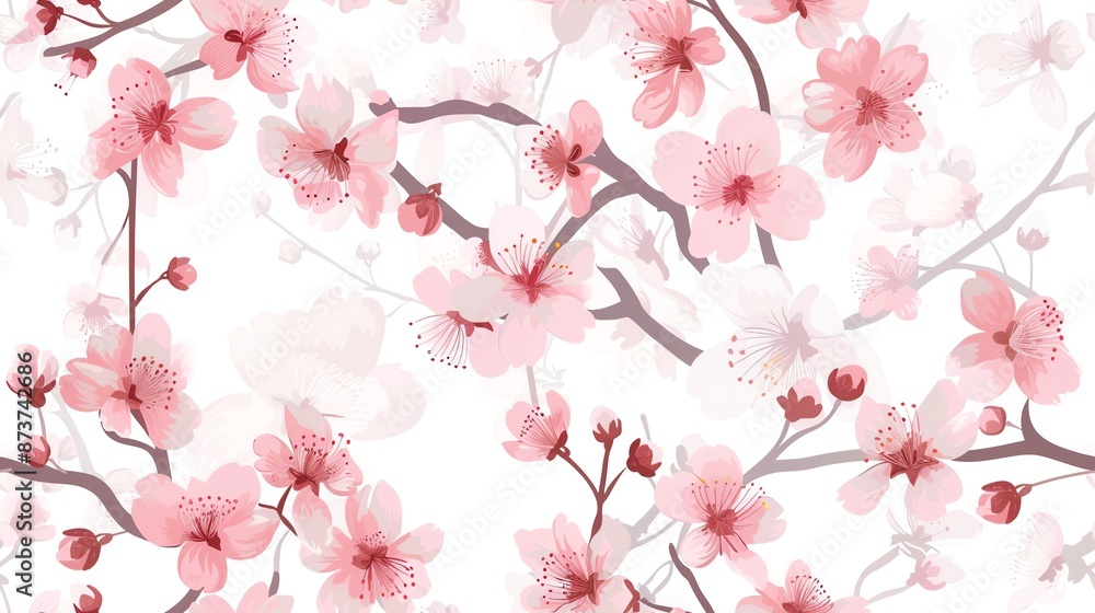 Generate a seamless pattern with delicate cherry blossoms and subtle branches Generate a seamless pattern with delicate cherry blossoms and subtle branches
