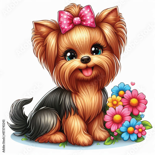 Cute Yorkie Vector Cartoon illustration