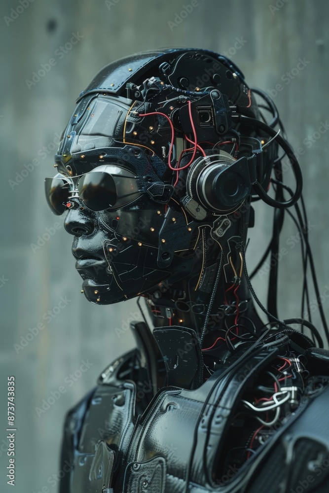 Fototapeta premium Modernity meets surrealism in this portrayal of the android hacker, where the fusion of technology and artistry creates a visual narrative that challenges perceptions of identity 