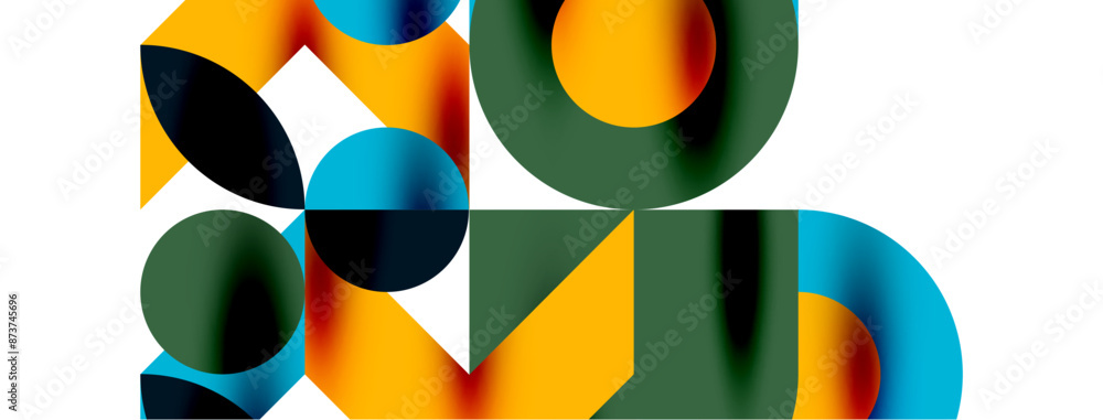 Metal color circles with shadows and other geometric elements composition for wallpaper, banner, background or landing Metal color circles with shadows and other geometric elements composition for wallpaper, banner, background or landing