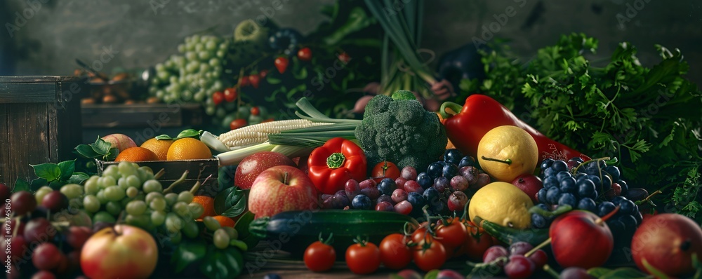 Fototapeta premium Colorful mix of ripe fruits and vegetables.