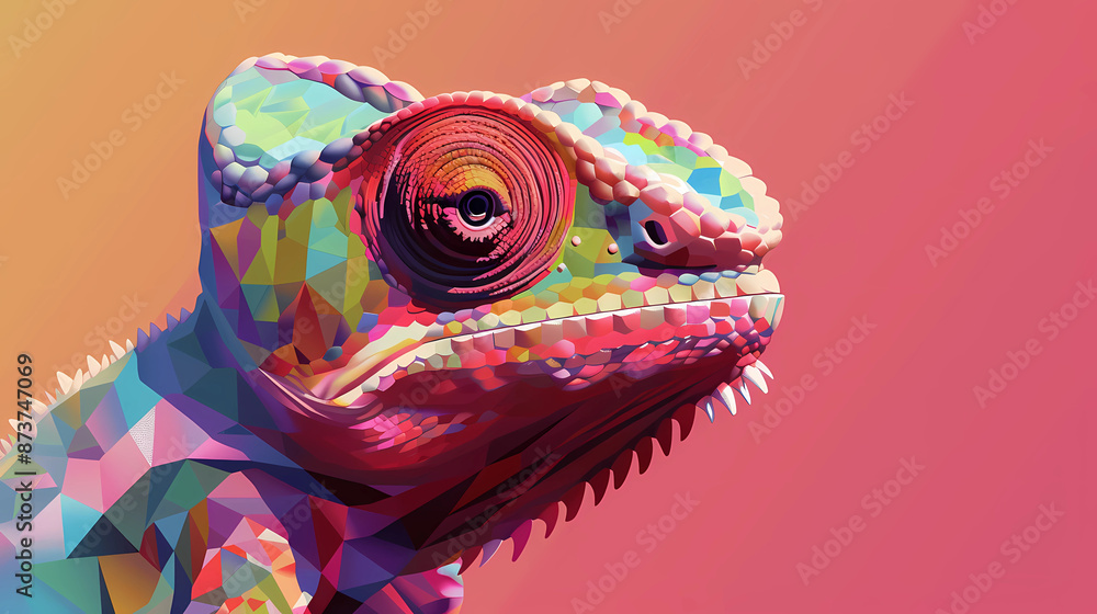 Obraz premium chameleon wearing sunglasses on a solid color background, vector art, digital art, faceted, minimal, abstract, panorama background. 