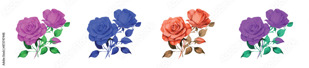 Classical handdrawn rose flower design elements. Classical handdrawn rose flower design elements.