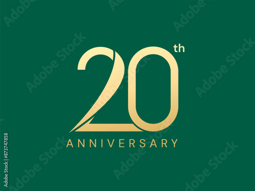 20th Anniversary luxury gold celebration with curved shape in number logo typography vector design concept. Twenty Years anniversary gold template for celebration event, business, invitation, card.