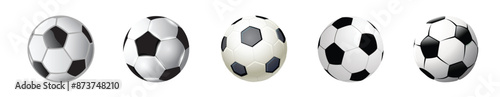 Realistic set of football or soccer balls on a white background.