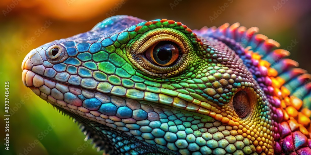 Fototapeta premium Close-up of a colorful reptile showcasing its scales and vibrant colors, reptile, animal, exotic, scaly, colorful, wildlife
