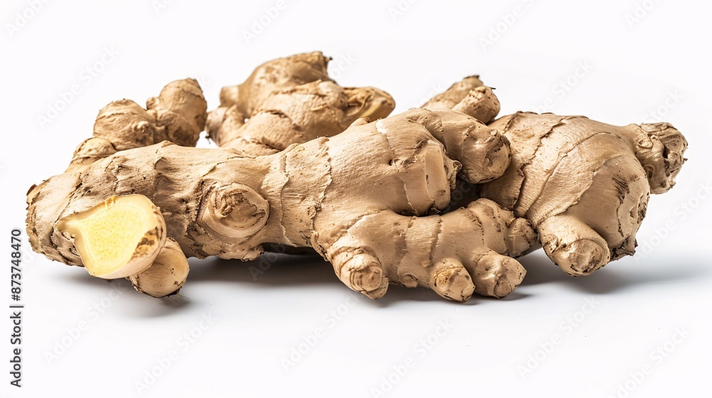 Ginger rhizome with roots, isolated on white. Ginger rhizome with roots, isolated on white.
