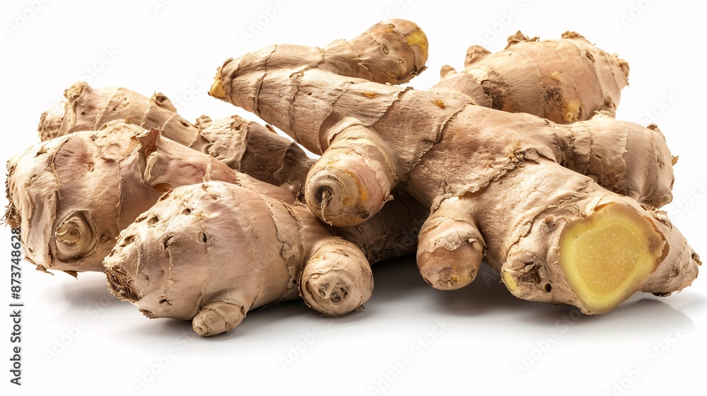 Fototapeta premium Fresh ginger root with its distinctive texture.
