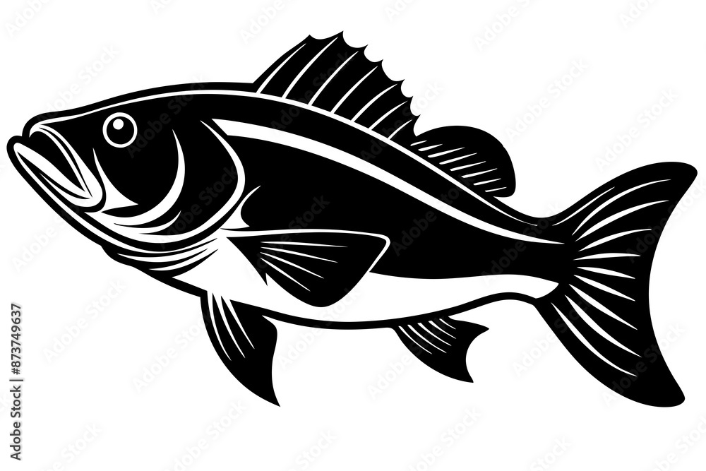 Bass vector illustration, Bass isolated on white, Bass silhouette, Bass vector art