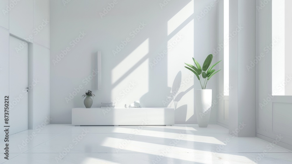 Minimalist White Interior with Green Plant Minimalist White Interior with Green Plant