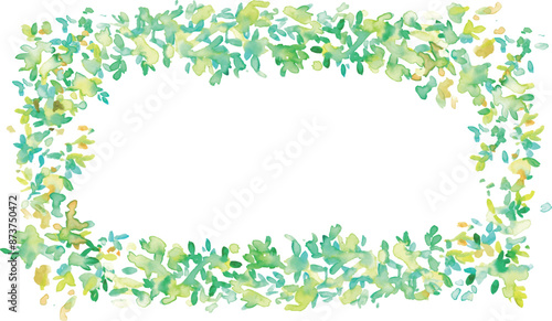 水彩画。水彩タッチの新緑ベクター背景。葉っぱが風に舞う新緑風景。緑の森とエコのイメージ。Watercolor painting. Fresh green vector background with watercolor touch. Fresh green landscape with leaves dancing in the wind. Green forest and ecological