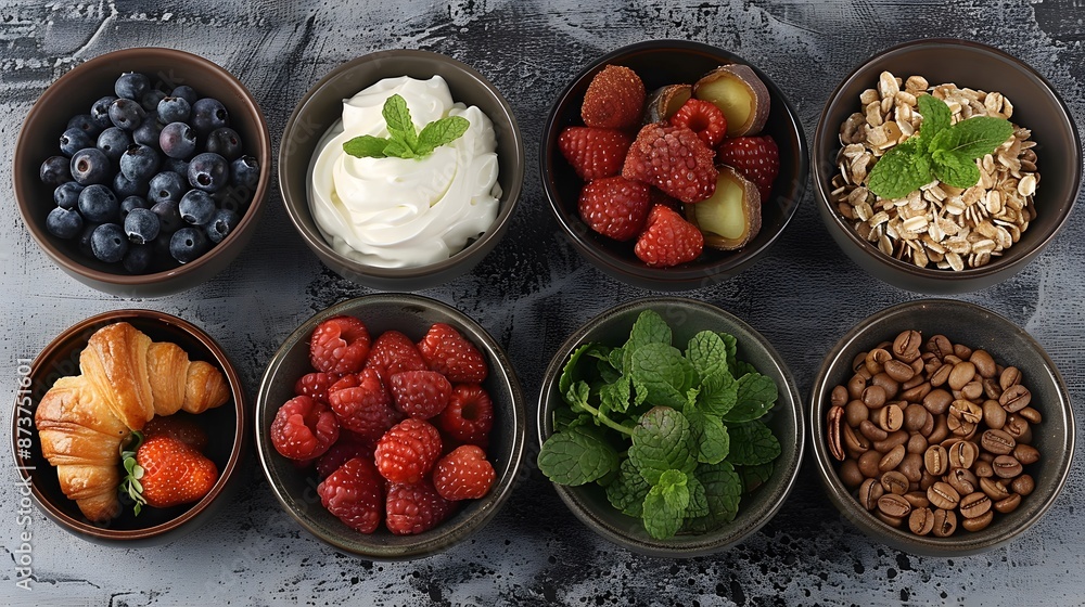 Breakfast Food in Bowls: A Colorful Array Breakfast Food in Bowls: A Colorful Array